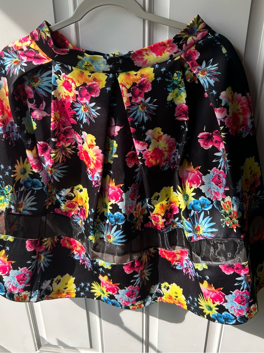 Black A-Line Skirt with Bright Floral Print